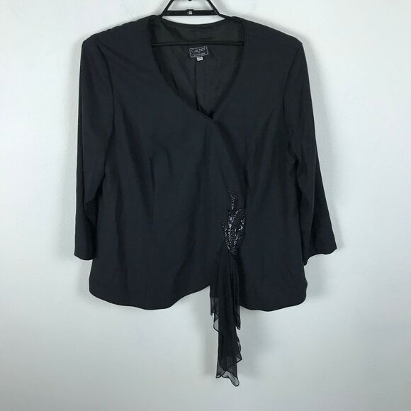 Vintage 1990s Cachet Bari Protas Blazer Plus Size 24 Black Sequin Chiffon Accent - Picture 1 of 8